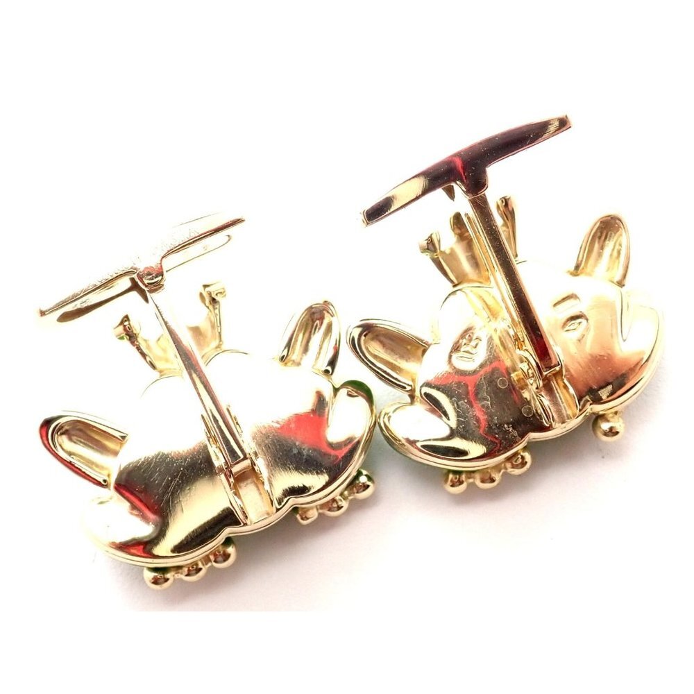 Authentic! Aaron Basha 18k Yellow Gold Diamond Enamel Frog Prince Cufflinks - Picture 4 of 7